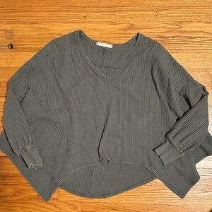 We The Free Gray Waffle Knit Top